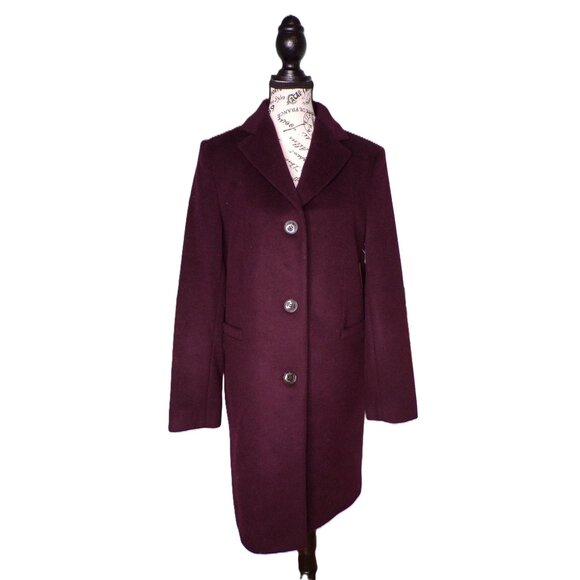 🆕RALPH LAUREN Longline Reefer Coat Wool Blend Wine Burgundy 16 - Picture 5 of 11